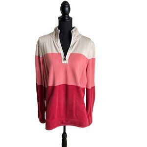 Fat Face Women's Airlie Pink, Red Color Block Stripe 1/2 Zip Pullover 12